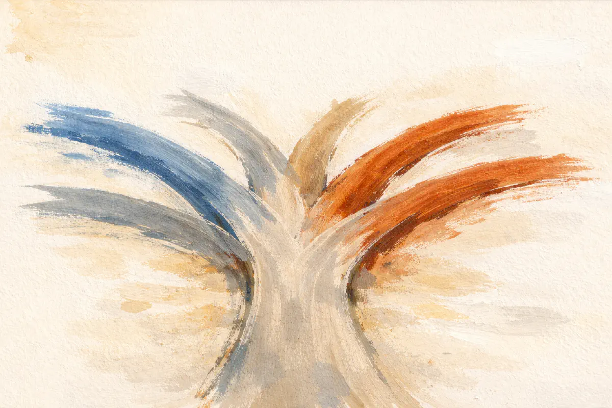 A fork in the road: one path splitting into six branches, representing optionality and the capacity to choose direction.